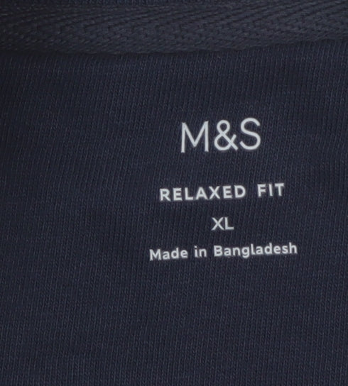 Marks & Spencer Men's Navy Striped 1/4 Zip Sweatshirt XL Relaxed Fit