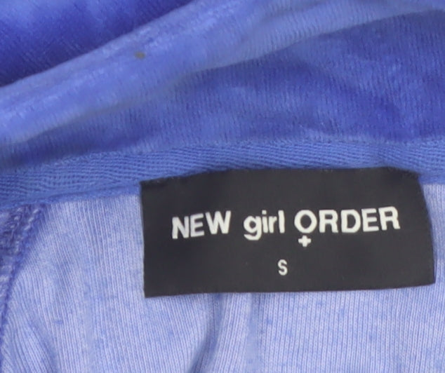 New Girl Order Women Blue Velour 1/2 Zip Crop Sweatshirt Small