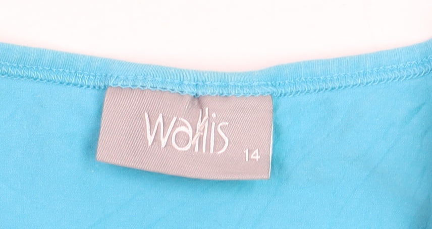 Wallis Women Blue Cotton Blend Ruffle Neck Sleeveless Tank Top Size 14
