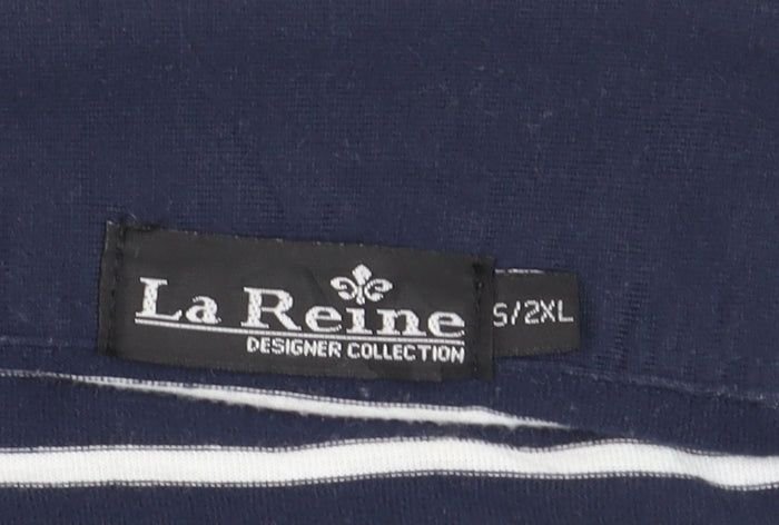 La Reine Women Blue Striped Cotton Polo Shirt 2XL
