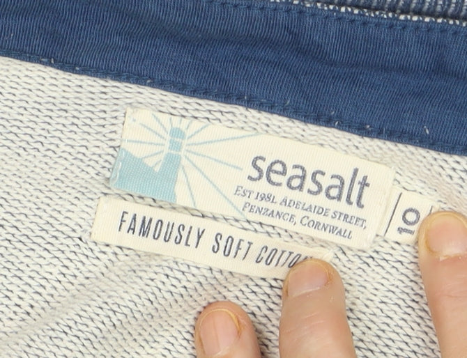 Seasalt Women Blue Cotton Long Sleeve Striped Blouse Size 10