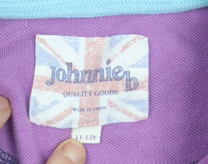 Johnnie b Girls Purple Cotton Polo Shirt 11-12 Years Collared Short Sleeve