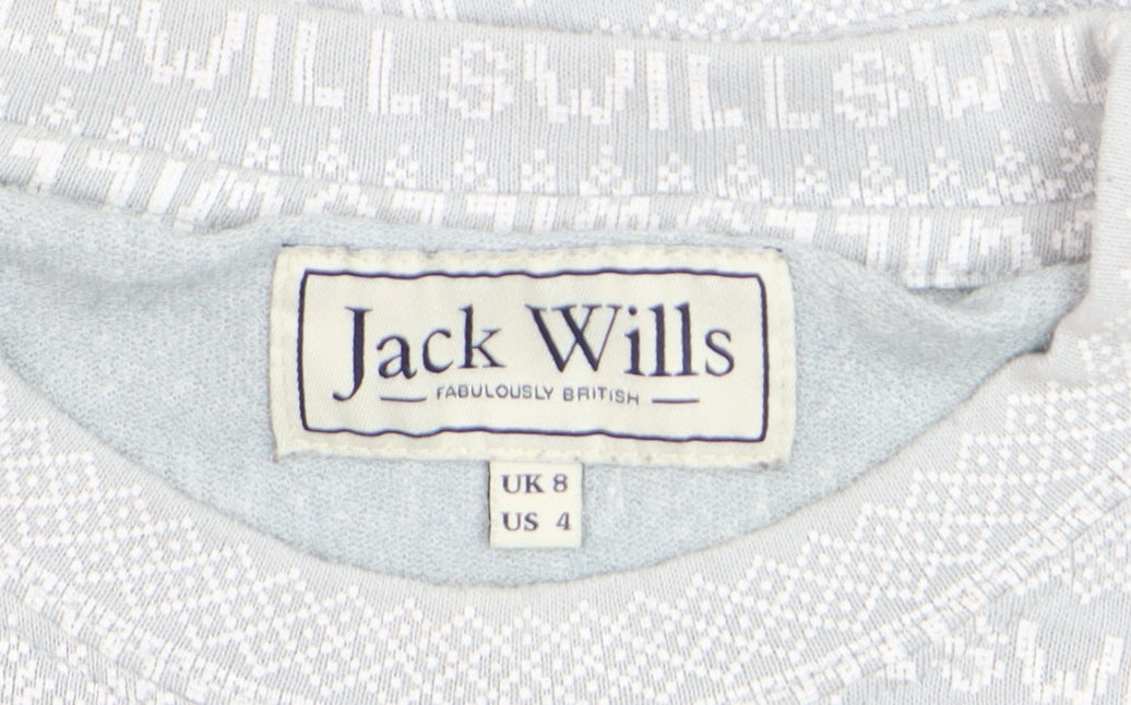 Jack Wills Women's Grey Fair Isle Long Sleeve Cotton T-Shirt UK 8