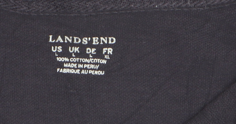Lands' End Men Navy Long Sleeve 100% Cotton Polo Shirt XL Classic Fit