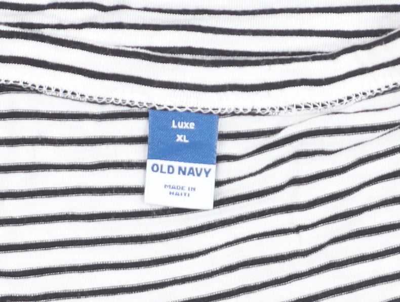 Old Navy Women's Black Striped V-Neck Luxe Tank Top XL