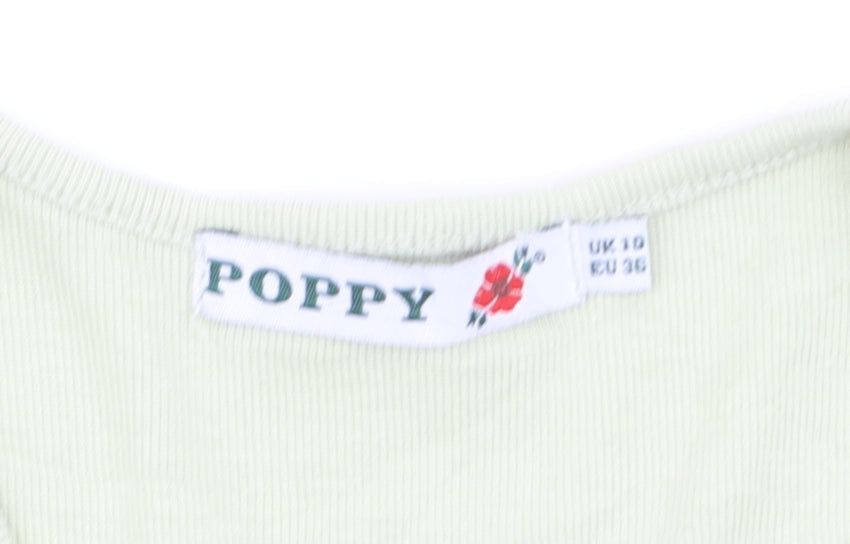 Poppy Womens Green V-Neck Short Sleeve Basic T-Shirt Size 10