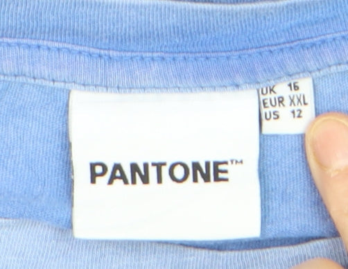 Pantone Womens Blue Basic Cotton Crew Neck T-Shirt Size 16