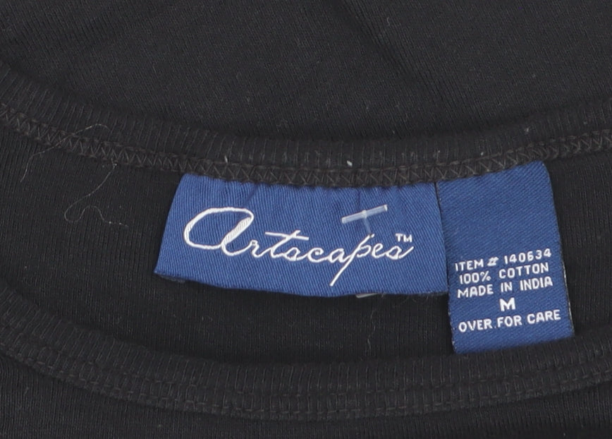 Artscapes Womens Black Paris Embroidered Cotton T-Shirt M