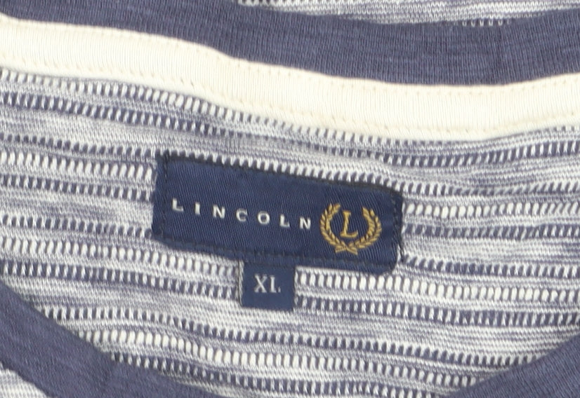 Lincoln Mens Blue Striped Henley Short Sleeve Cotton Shirt XL