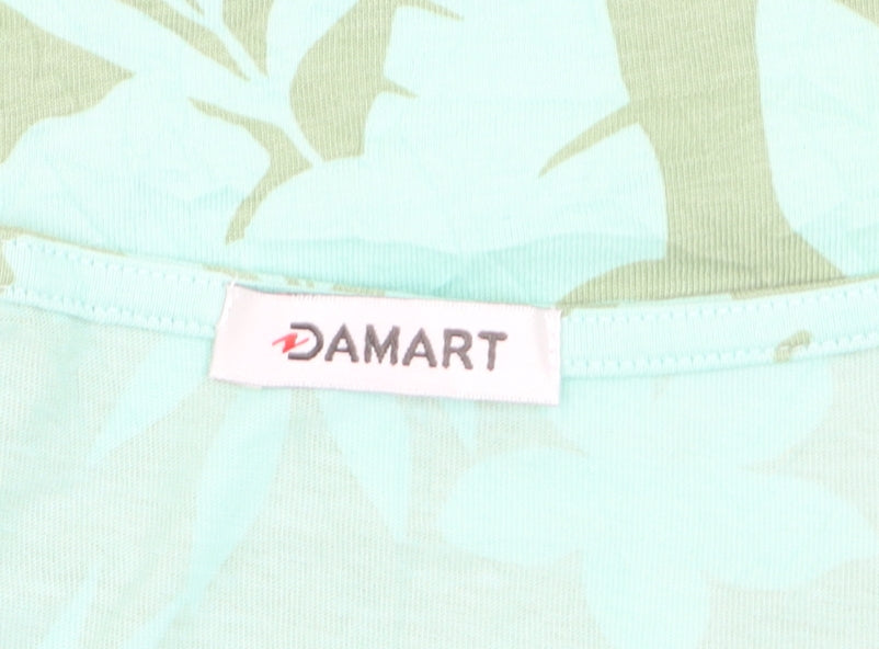 Damart Women's Green Floral Tropical Short Sleeve Cotton T-Shirt Size 18/20