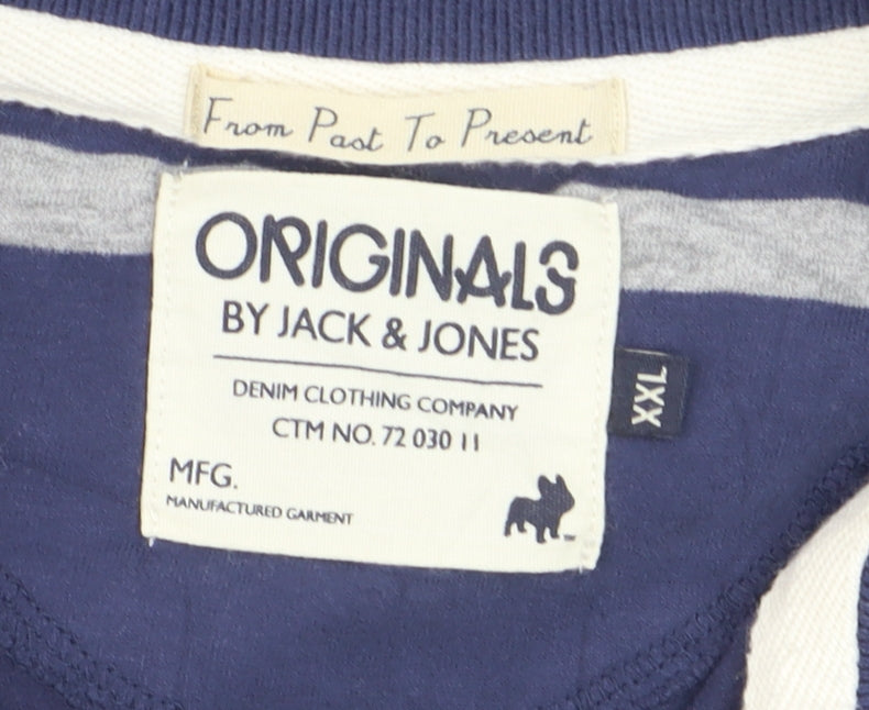 Jack & Jones Men's Blue Striped 2XL Polo Shirt Regular Fit