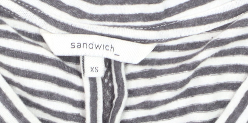 Sandwich Womens Grey Striped V-Neck Cotton T-Shirt XS