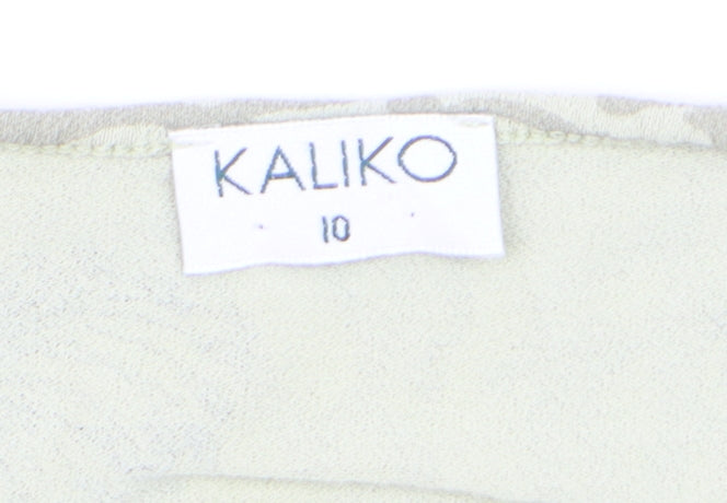 Kaliko Women’s Beige Floral V-Neck 3/4 Sleeve Stretch Tunic Blouse Size 10