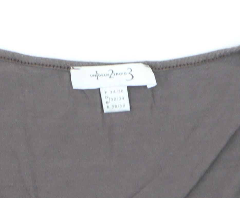 un deux trois Women’s Brown V-Neck 3/4 Sleeve Cotton T-Shirt Size 6