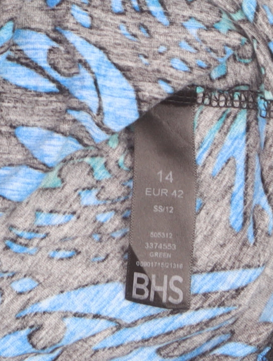 BHS Women’s Blue Butterfly Print Short Sleeve Tunic Blouse Size 14
