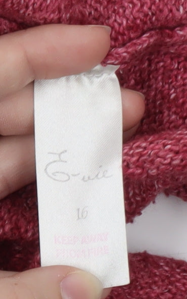 Evie Women’s Pink Hooded Tunic Jumper Size 16 V-Neck Knit