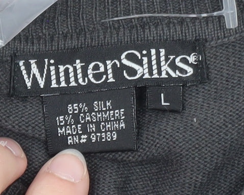 WinterSilks Men's Grey Silk Cashmere V-Neck Sleeveless Vest L