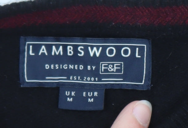 F&F Men’s Black Lambswool Crew Neck Jumper Size M Classic Knit