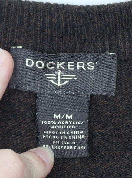 Dockers Men's Brown Check V-Neck Sleeveless Knit Jumper Vest M