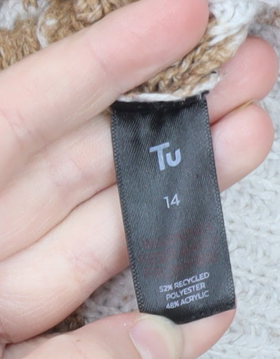 Tu Women Beige & White Striped Pullover Jumper Size 14