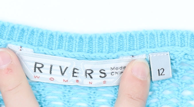 Rivers Womens Multicoloured Cotton Open Knit Short Sleeve Jumper Size 12