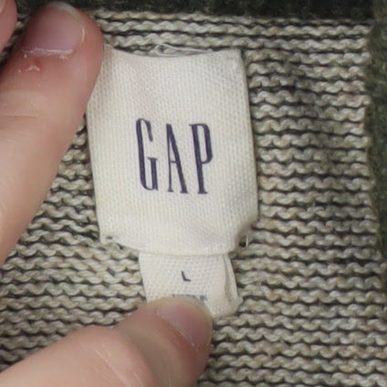 Gap Men's Green Wool Blend Henley Jumper Size L Mock Neck