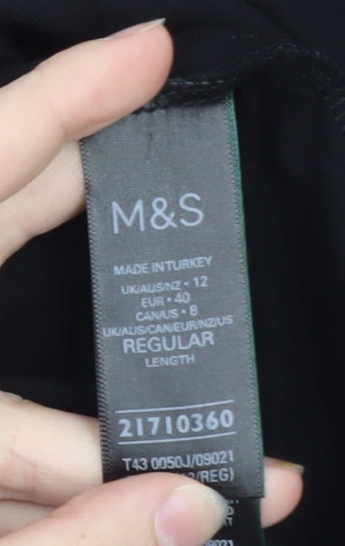 Marks & Spencer Women’s Black Size 12 Boat Neck 3/4 Sleeve Cotton Top