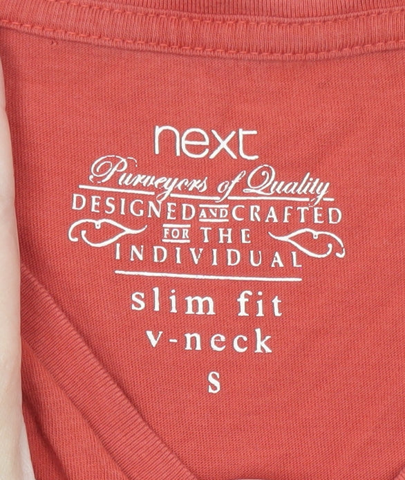 Next Men's Red Slim Fit V-Neck Short Sleeve Cotton T-Shirt Size S