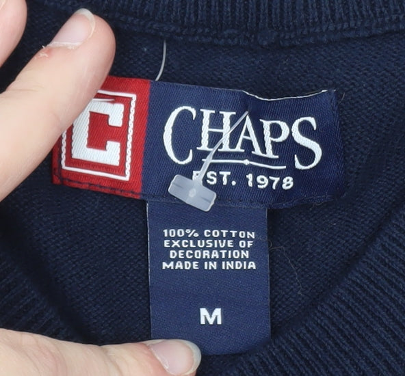 Chaps Men's Blue Argyle V-Neck Cotton Jumper Size M
