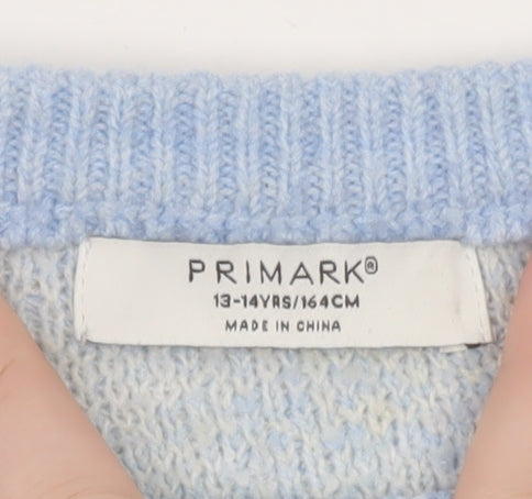 Primark Teens Blue Check Flower Knit Jumper XS Pullover