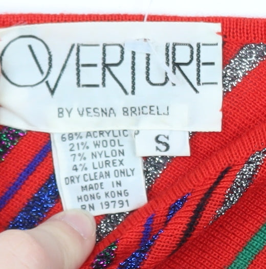 Overture Women Red Multicoloured Striped V-Neck Pullover Jumper S