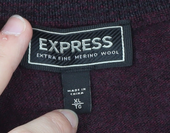 Express Men’s Red Wool Half Zip Jumper XL High Neck
