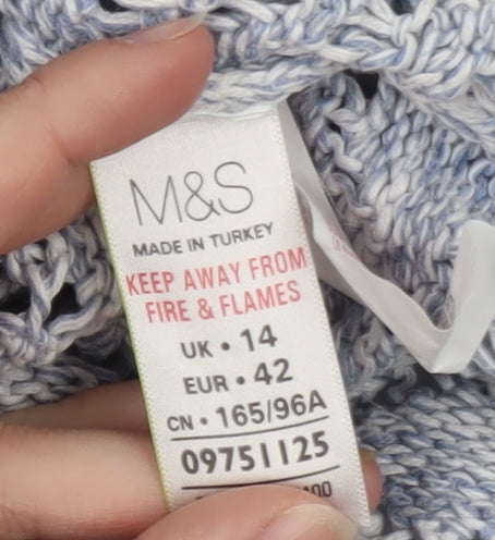 Marks & Spencer Women Blue Open-Knit 3/4 Sleeve Jumper Size 14