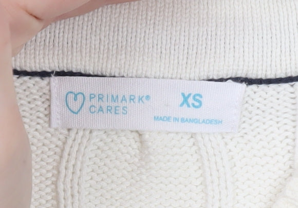 Primark Womens Ivory V-Neck Cable-Knit Jumper XS