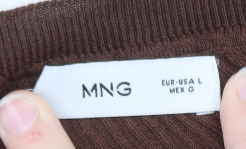 Mango Women Brown Striped Crew Neck Long Sleeve Pullover Jumper Size L