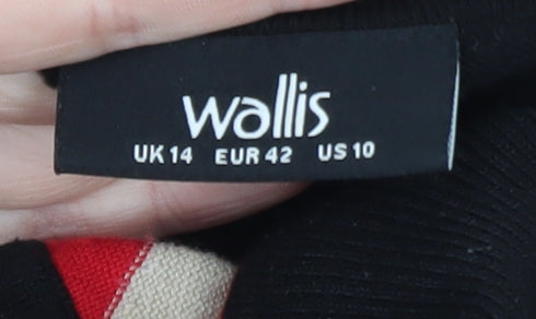 Wallis Women’s Black Red Beige Roll Neck Striped Jumper Size 14