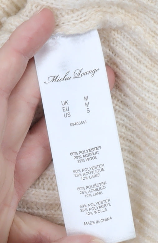 Micha Lounge Women Beige Roll Neck Ribbed Knit Jumper M