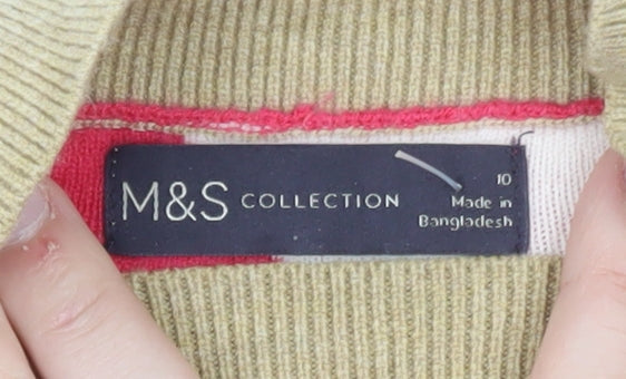 Marks & Spencer Women's Beige Pink Roll Neck Colour Block Jumper Size 10