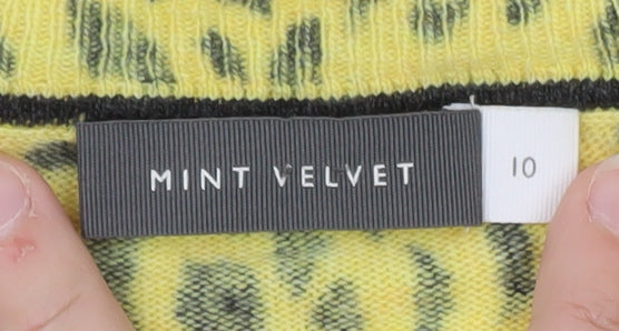 Mint Velvet Women's Yellow Animal Print Cotton Wool Jumper Size 10