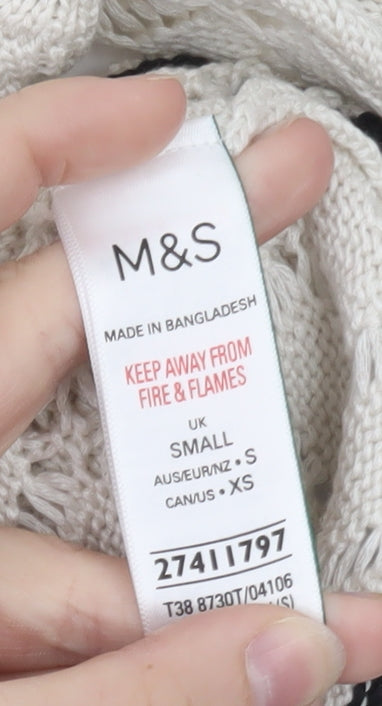 Marks & Spencer Women Ivory Open-Knit Short Sleeve Jumper S