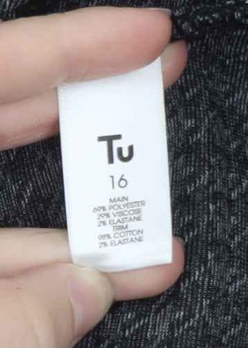 Tu Women Black Check Shift Dress Size 16 3/4 Sleeve Knit