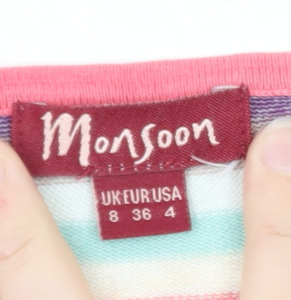 Monsoon Women’s Multicoloured Striped Cotton Pullover Jumper Size 8