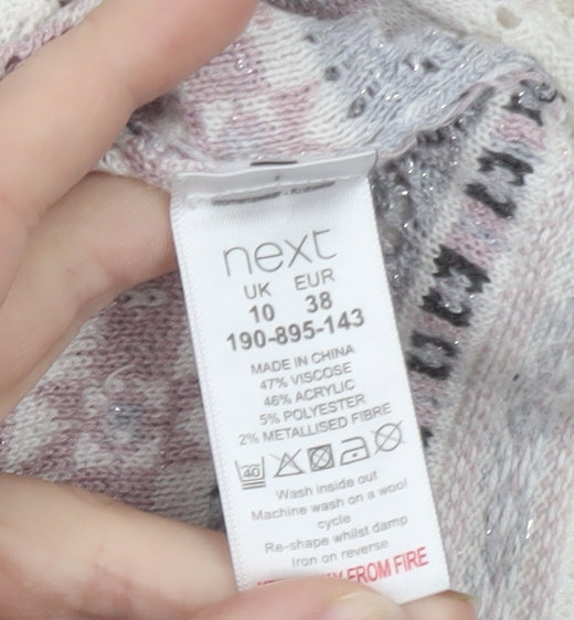 Next Women Cream Multicoloured Fair Isle Knit Jumper Size 10