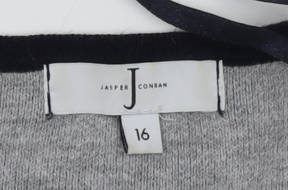 Jasper Conran Womens Black Cotton Blend Jumper Size 16 Round Neck Long Sleeve