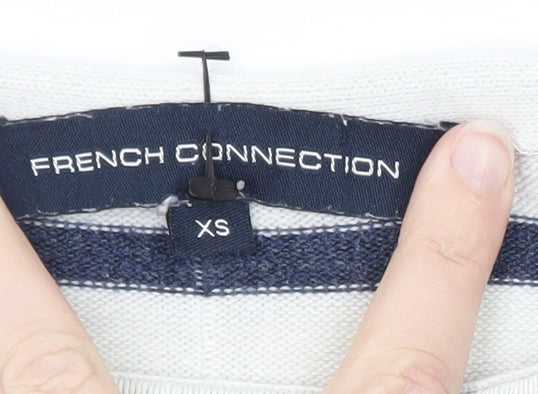 French Connection Women's White Striped Cotton Jumper XS