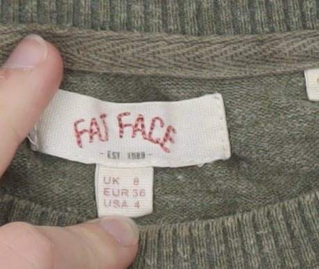 FatFace Women's Green Striped Cotton Pullover Jumper UK 8