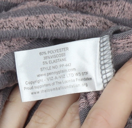 Pennyplain Women's Grey Striped Cowl Neck Long Sleeve Pullover Jumper Size 10