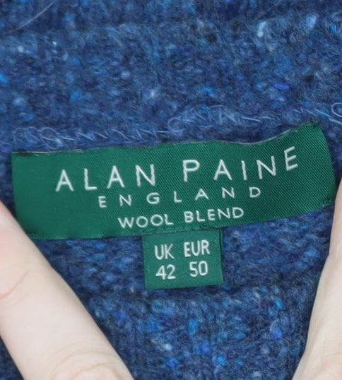Alan Paine Women's Blue Wool Blend Chunky-Knit Pullover Jumper Size 16