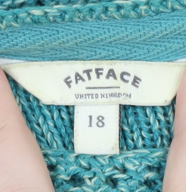 FatFace Women Green Size 18 Open Knit Cotton Blend Pullover Jumper