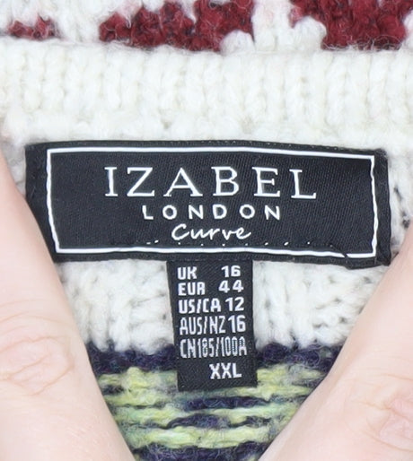 Izabel London Women’s Multicoloured Fair Isle Knit Jumper Size 16